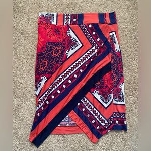 Asymmetrical skirt. Stretchy. Size large.